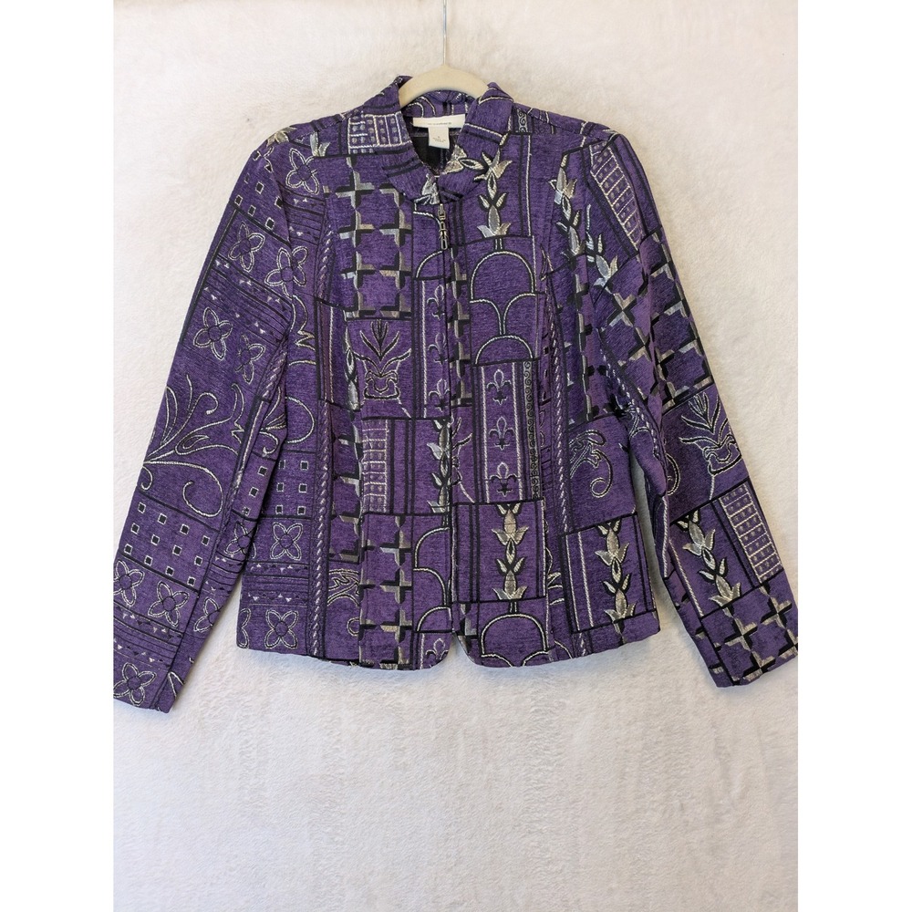 Dressbarn Jacket Women's Small Purple Geometric Floral‎ Tapestry Zip Front